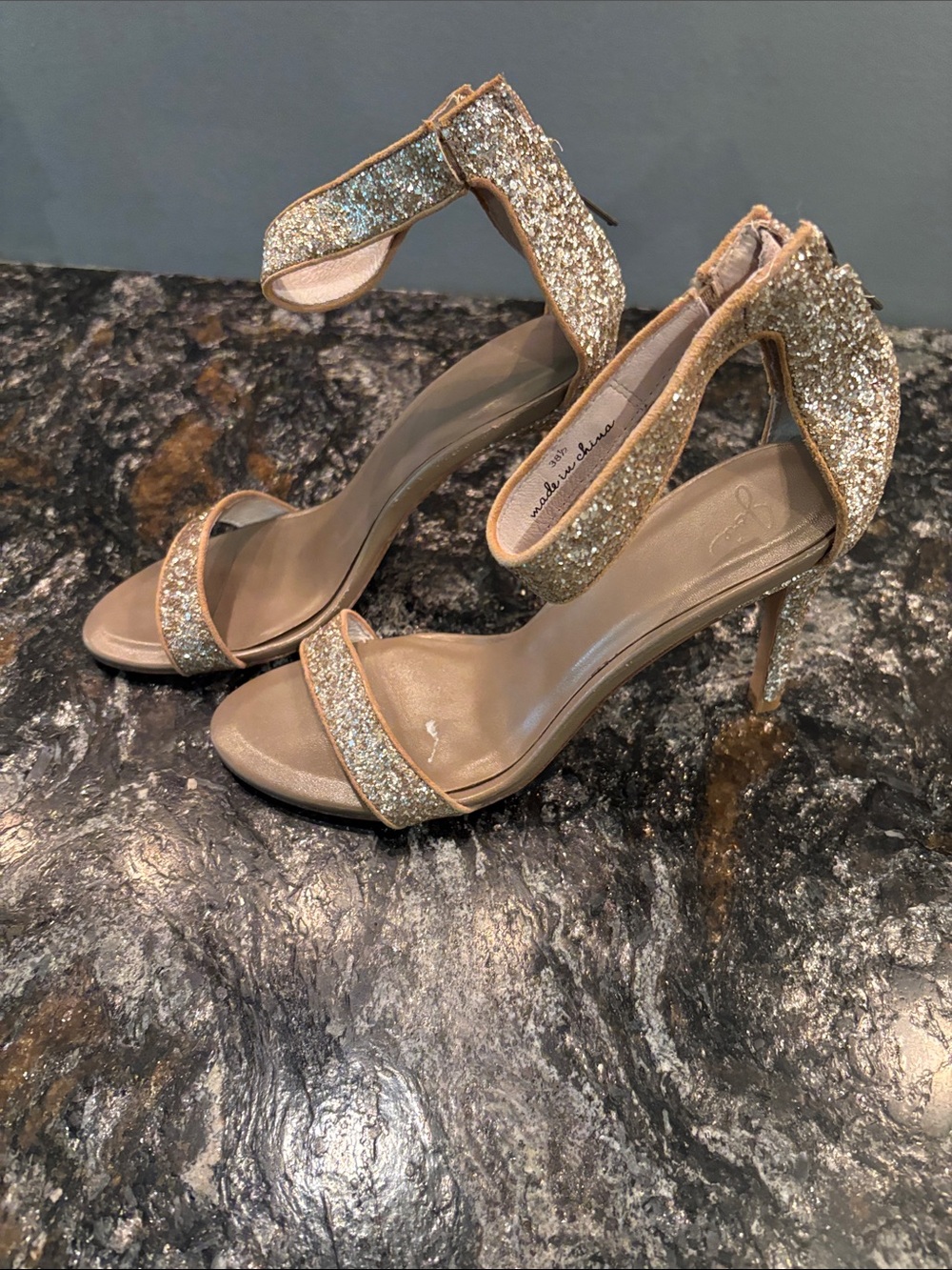 Joie Glitter Ankle-Strap Stilettos - Nude/Gold - Picture 3 of 7